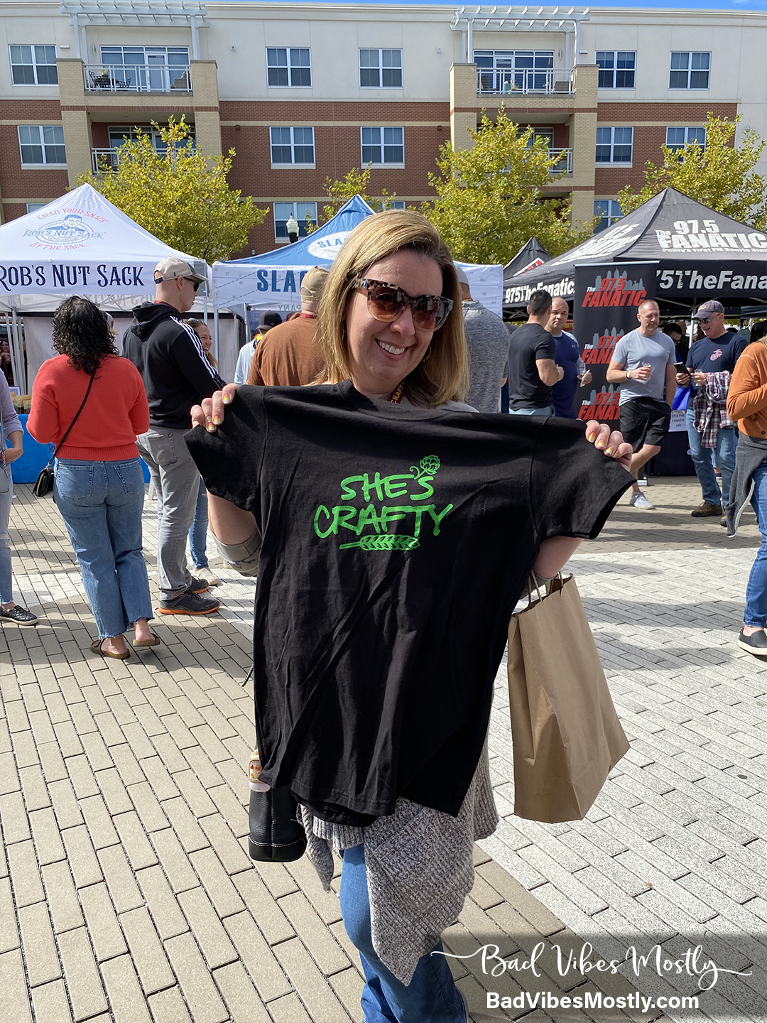 Beastie Boys inspired "She's Crafty" t-shirt made by Bad Vibes Mostly at 2022 Glassboro Craft Beer Festival.