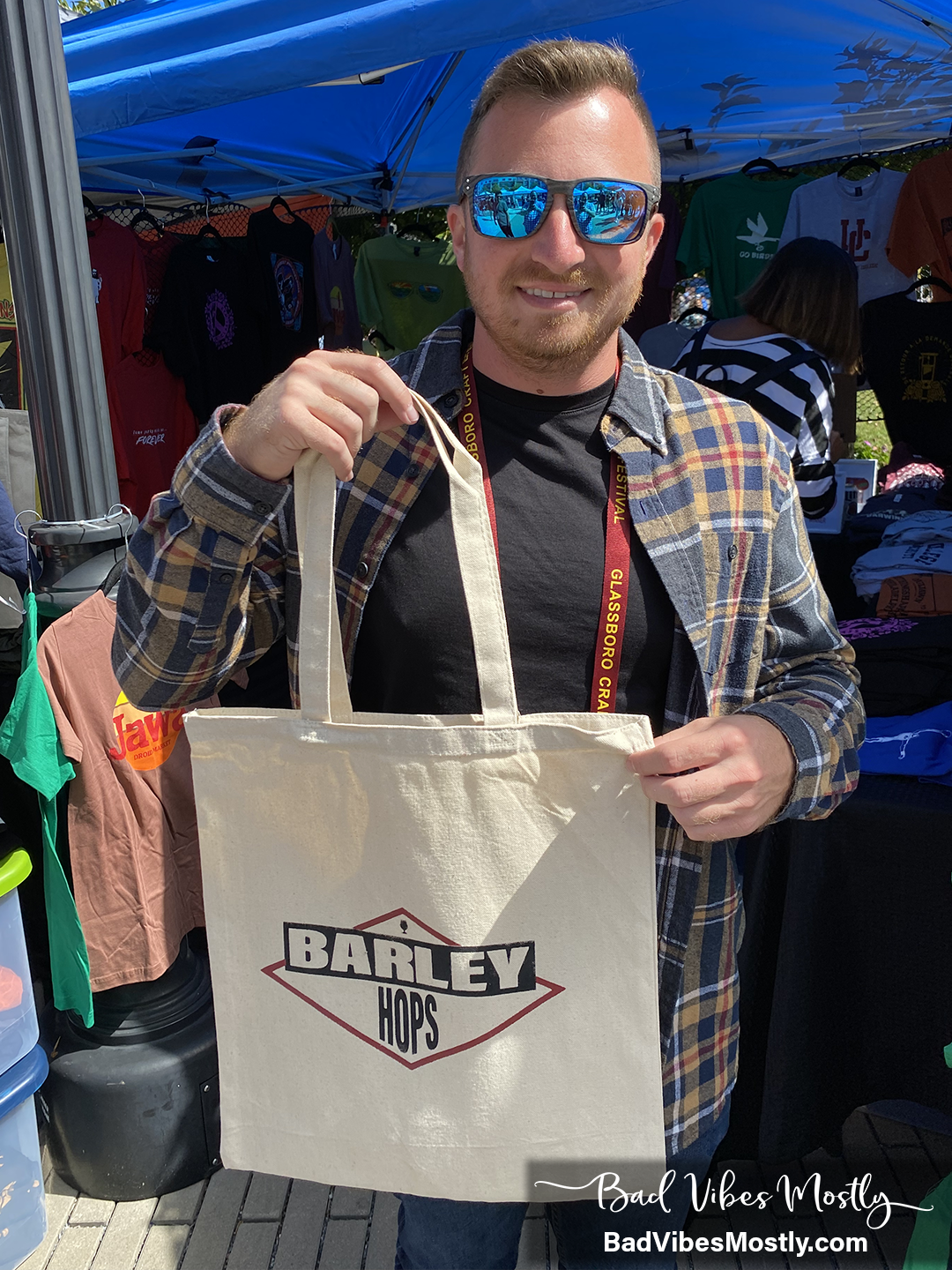 Beastie Boys parody "Barley Hops" tote bag made by Bad Vibes Mostly at 2022 Glassboro Craft Beer Festival
