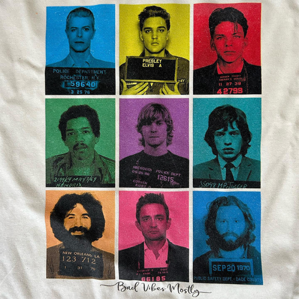 Famous Musicians Mugshots T-Shirt. These arrested musicians and their mugshots are the perfect conversation starters you need while waiting for your friends band to start playing.